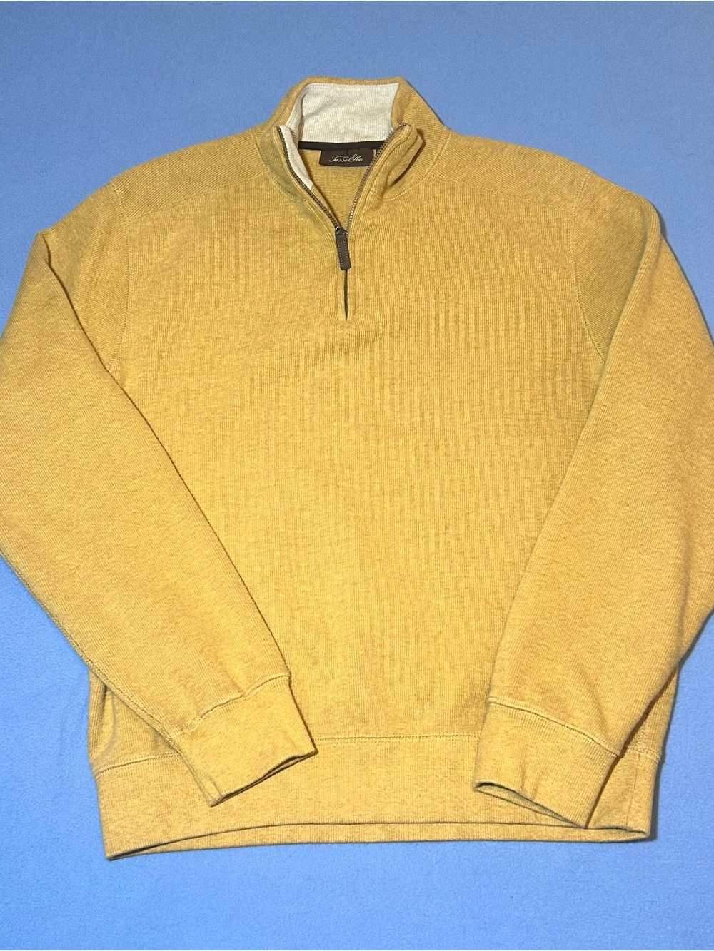 Tasso Elba Men's Mustard Yellow Quarter-Zip Sweater 100% Cotton